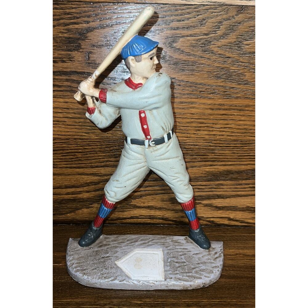VINTAGE Painted Cast Iron Baseball Player Door Stop Midwest Importers 9.75"